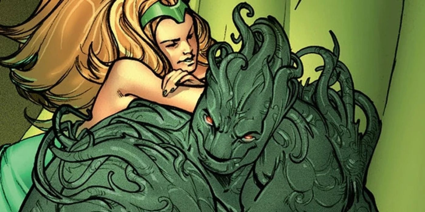 Marvel Comics' the Keep sitting with his creator, Enchantress.