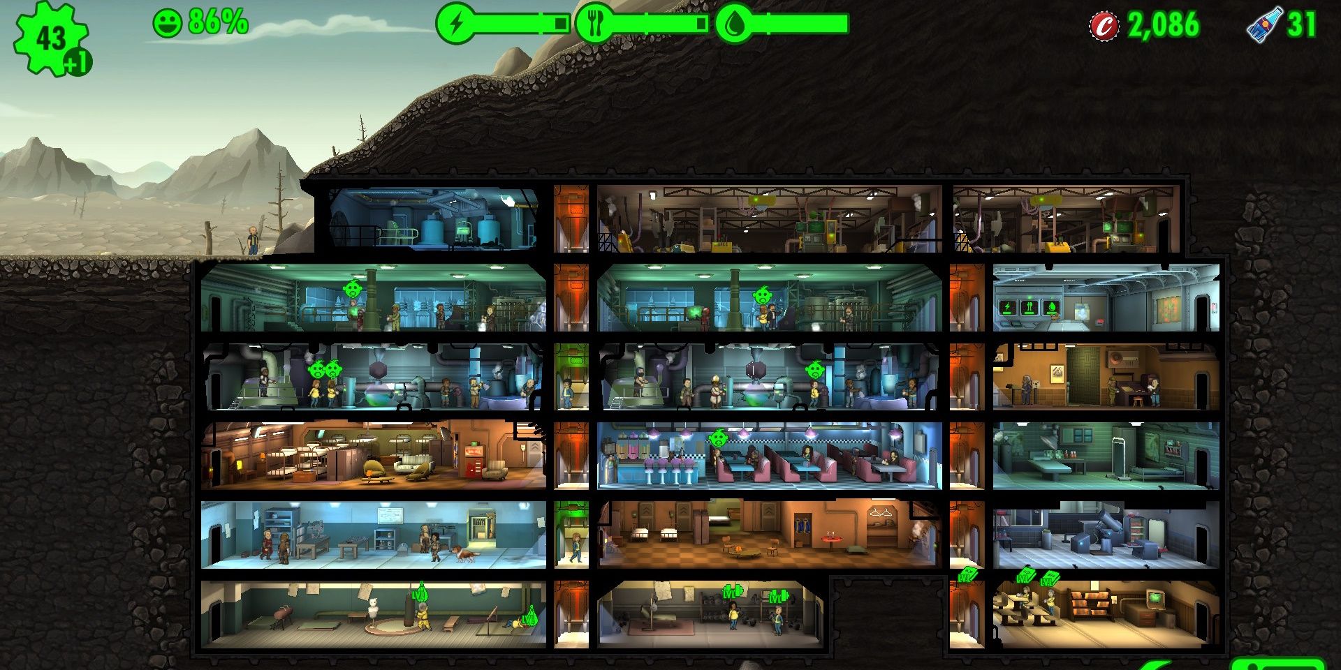 Cofre Fallout Shelter com vários níveis e salas