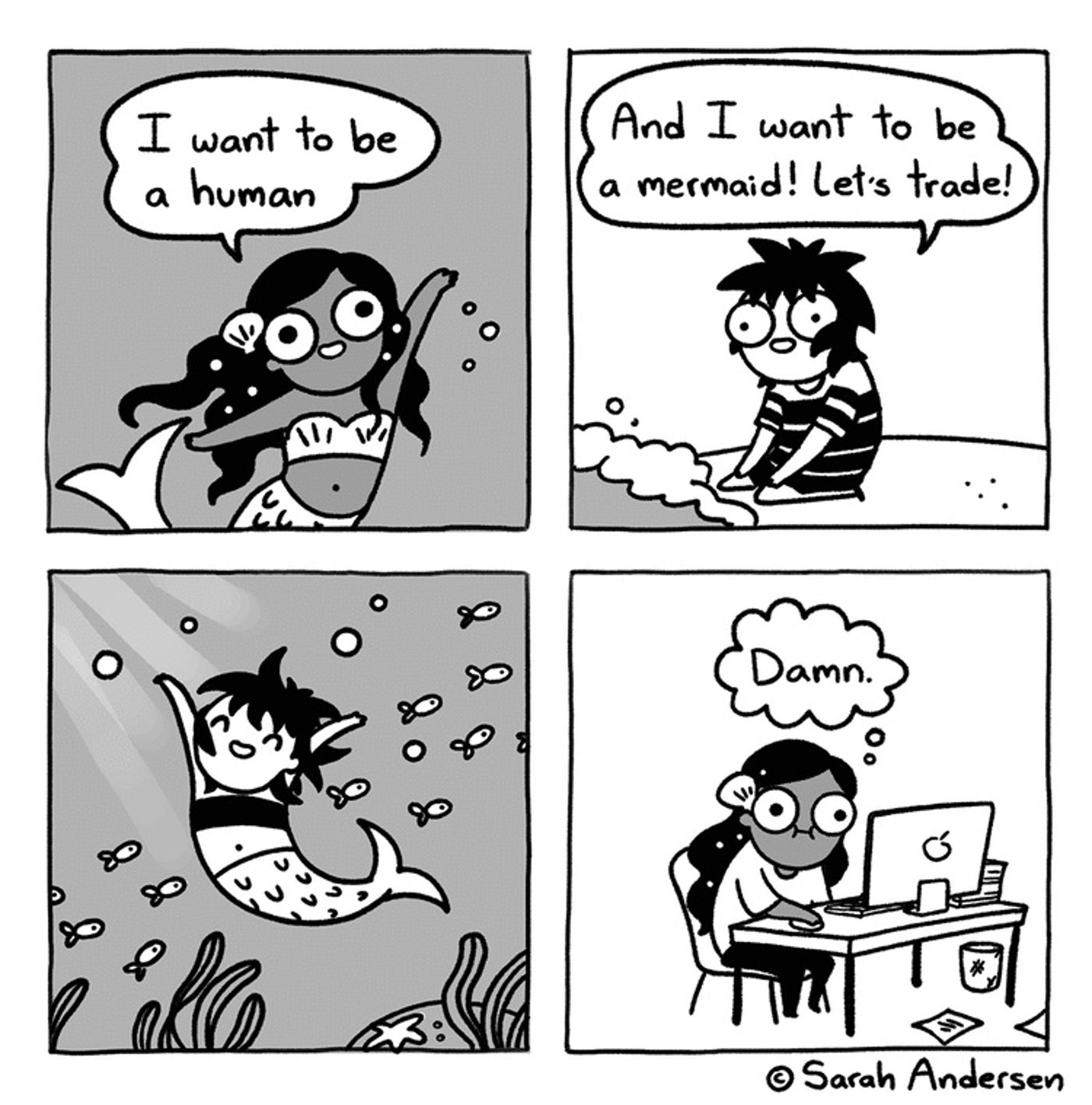 A mermaid realizes being human is less exciting than she thought.