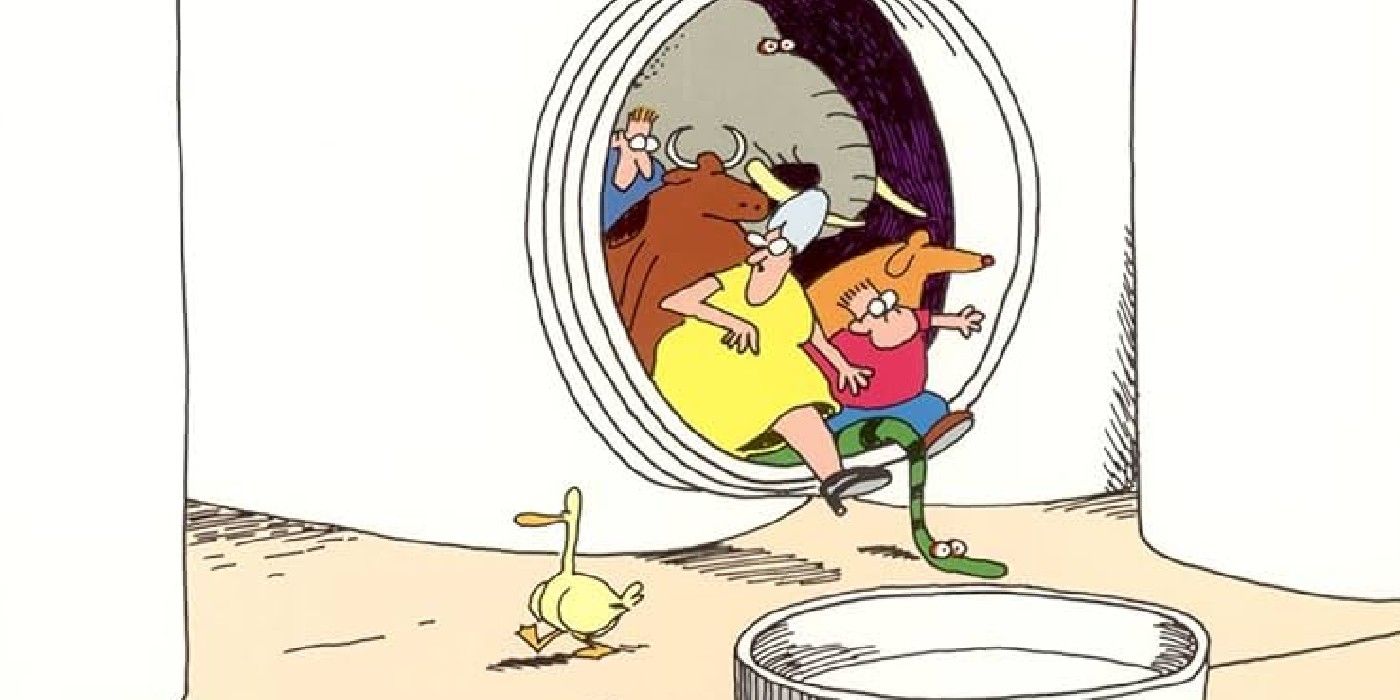 far side characters escaping from a jar