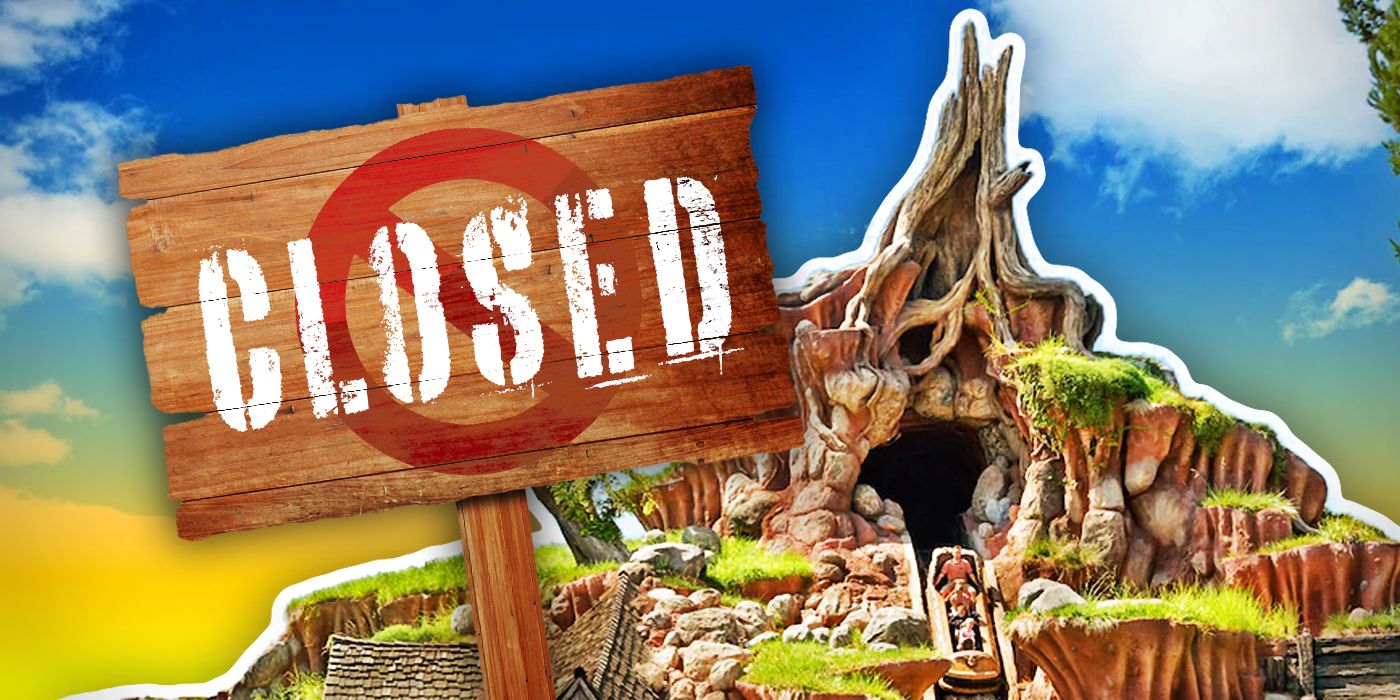 A closed sign next to an image of Splash Mountain at Disneyland