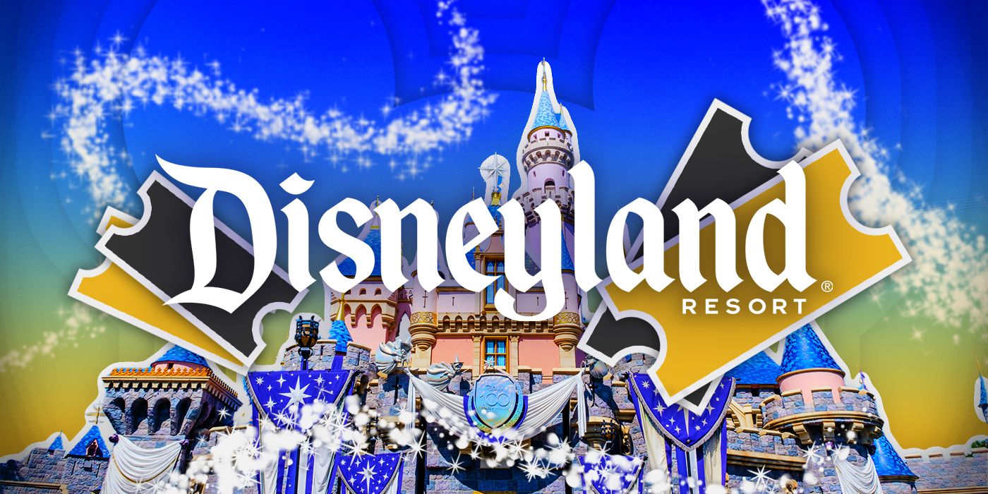 Uma imagem de um castelo na Disneylândia com o logotipo do Disneyland Resort sobre ele
