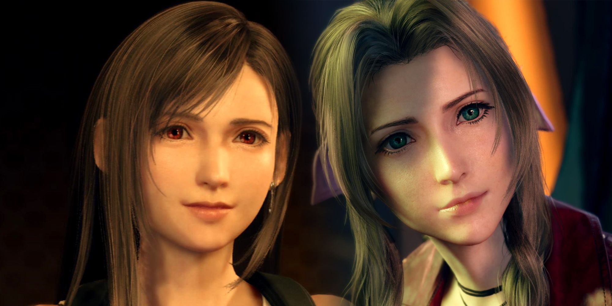 Tifa and Aerith side by side in composited FF7 Rebirth images.