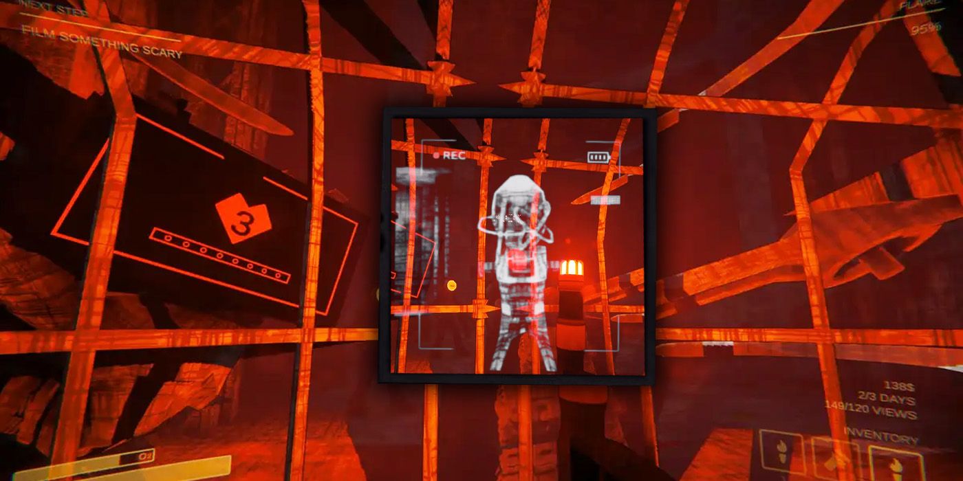 The player is trapped behind bars and covered in red light. A strange white monster stands in the middle of the screen inside a black outlined box.