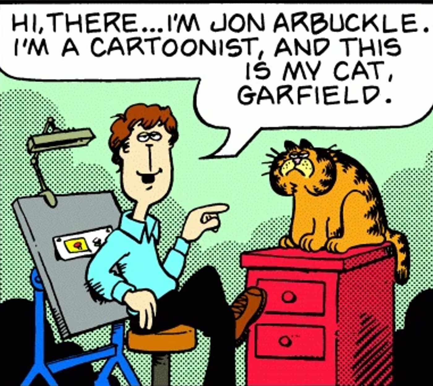 First Garfield comic, Jon Arbuckle introduces himself and Garfield