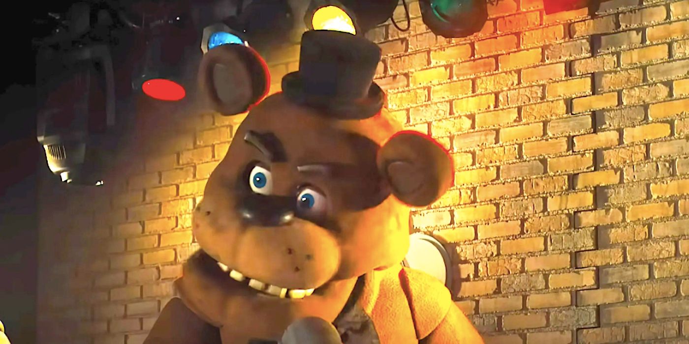 Freddy Fazbear staring offscreen angrily in Five Nights At Freddy's 2023