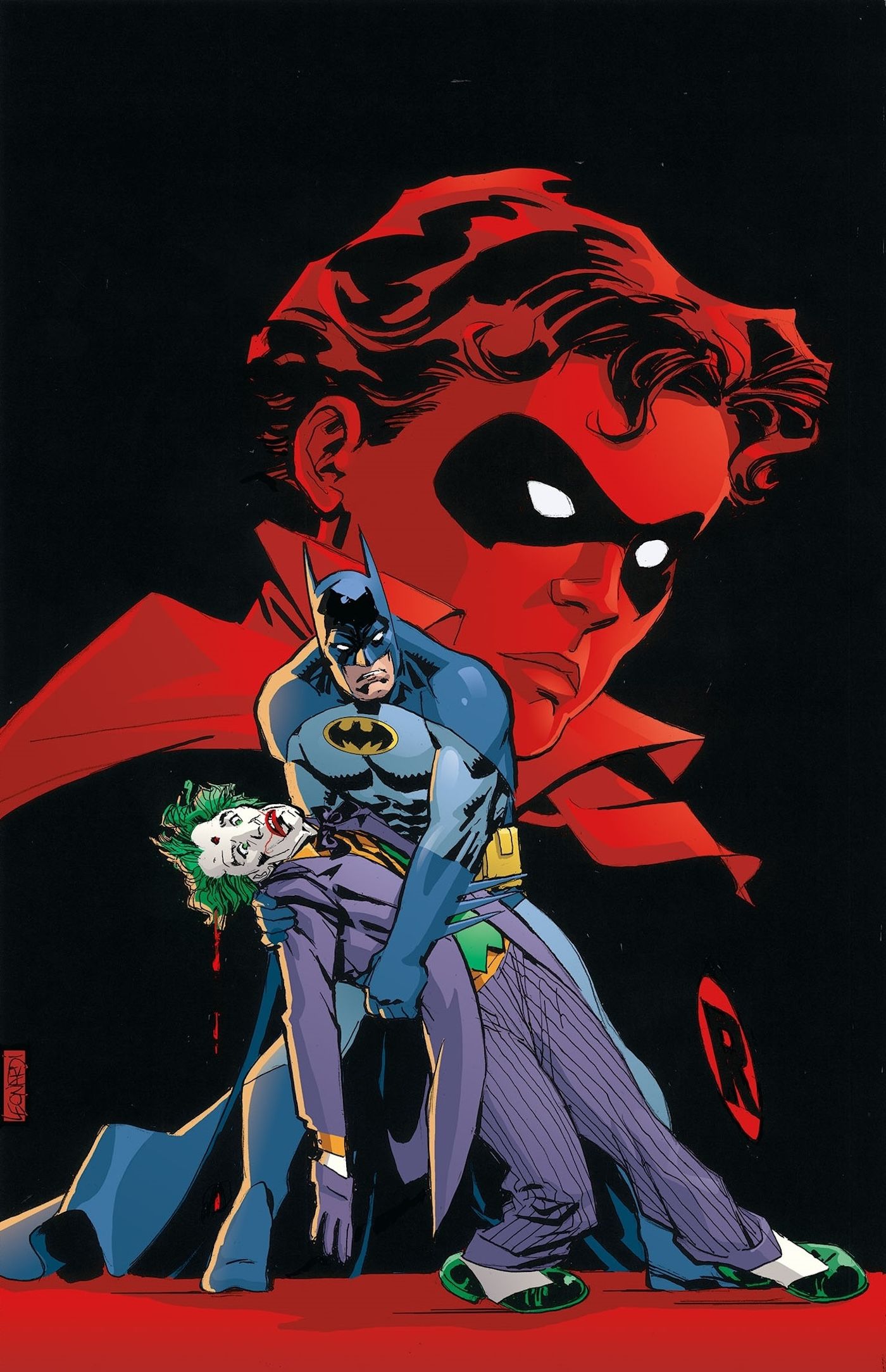 Do DC Vault Death in the Family Robin Lives 1 Solicitações da capa principal: Batman perfurando o Coringa com uma imagem em preto e vermelho do Robin de Jason Todd atrás deles.
