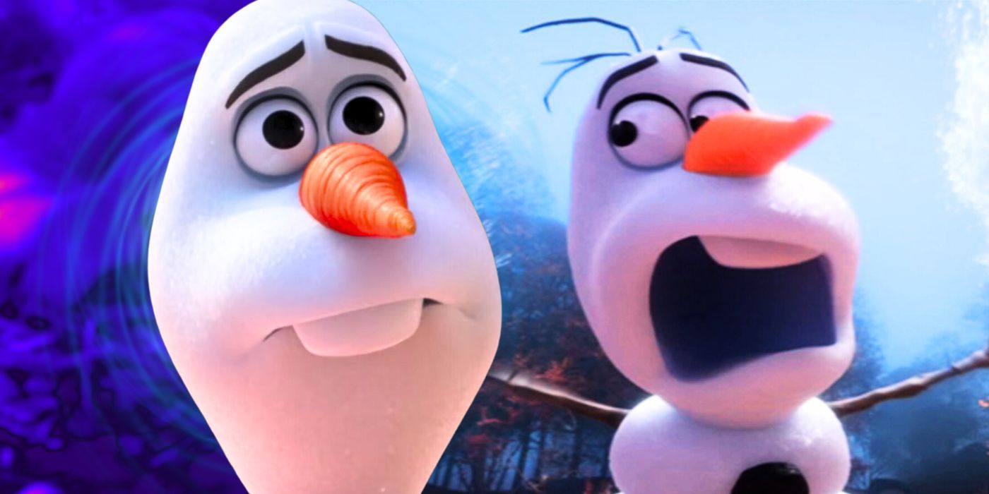 A collage of Olaf looking worried and panicked in Frozen 2