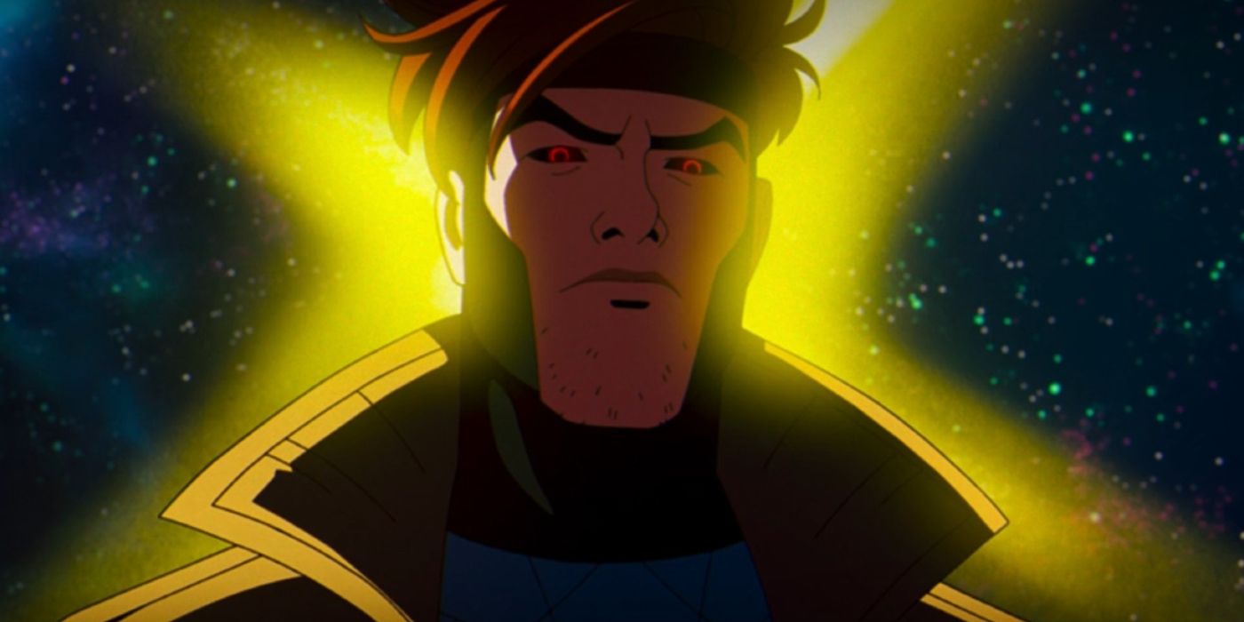 Gambit olhando para o Professor X em uma visão no episódio 6 de X-Men 97