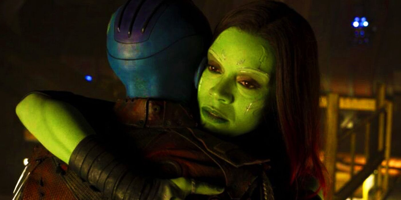 Gamora hugging Nebula at the end of Guardians of the Galaxy Vol. 2