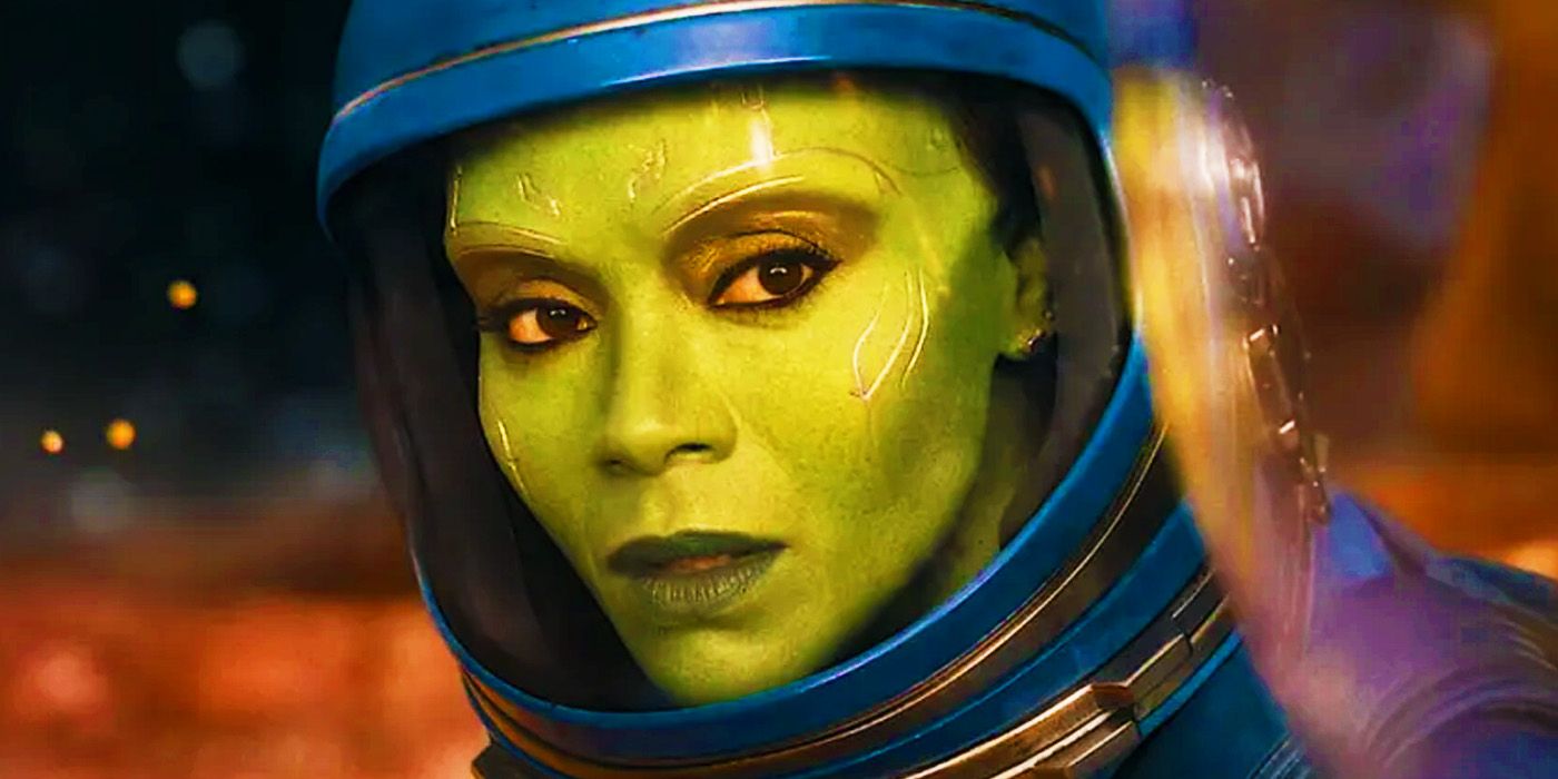 Gamora in her blue spacesuit in Guardians of the Galaxy Vol. 3