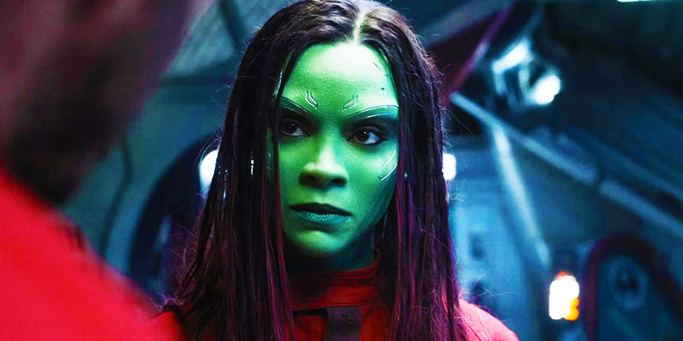 Gamora in red jumpsuit in Guardians of the Galaxy Vol. 3