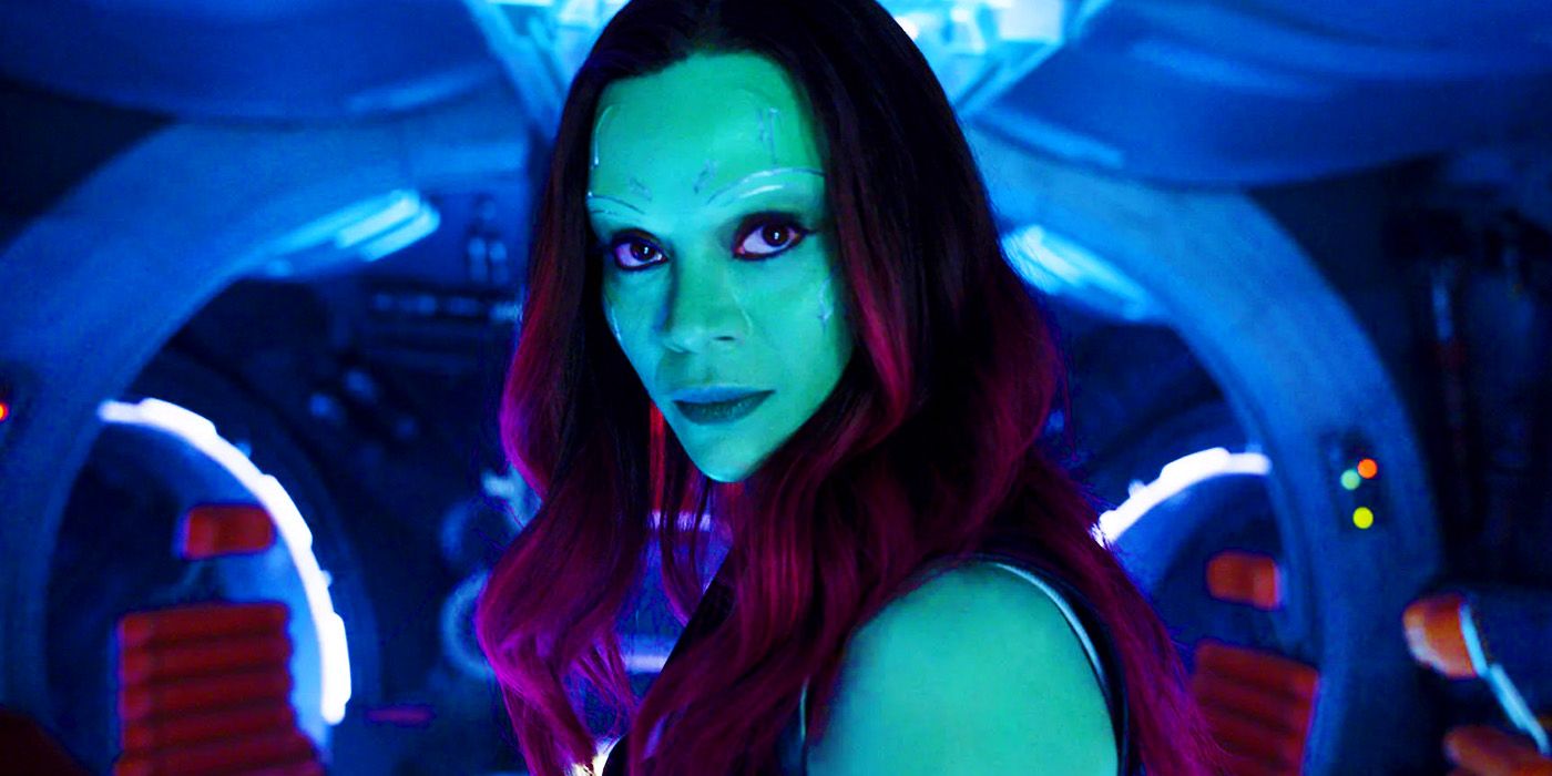 Gamora looking at the camera in Guardians of the Galaxy 