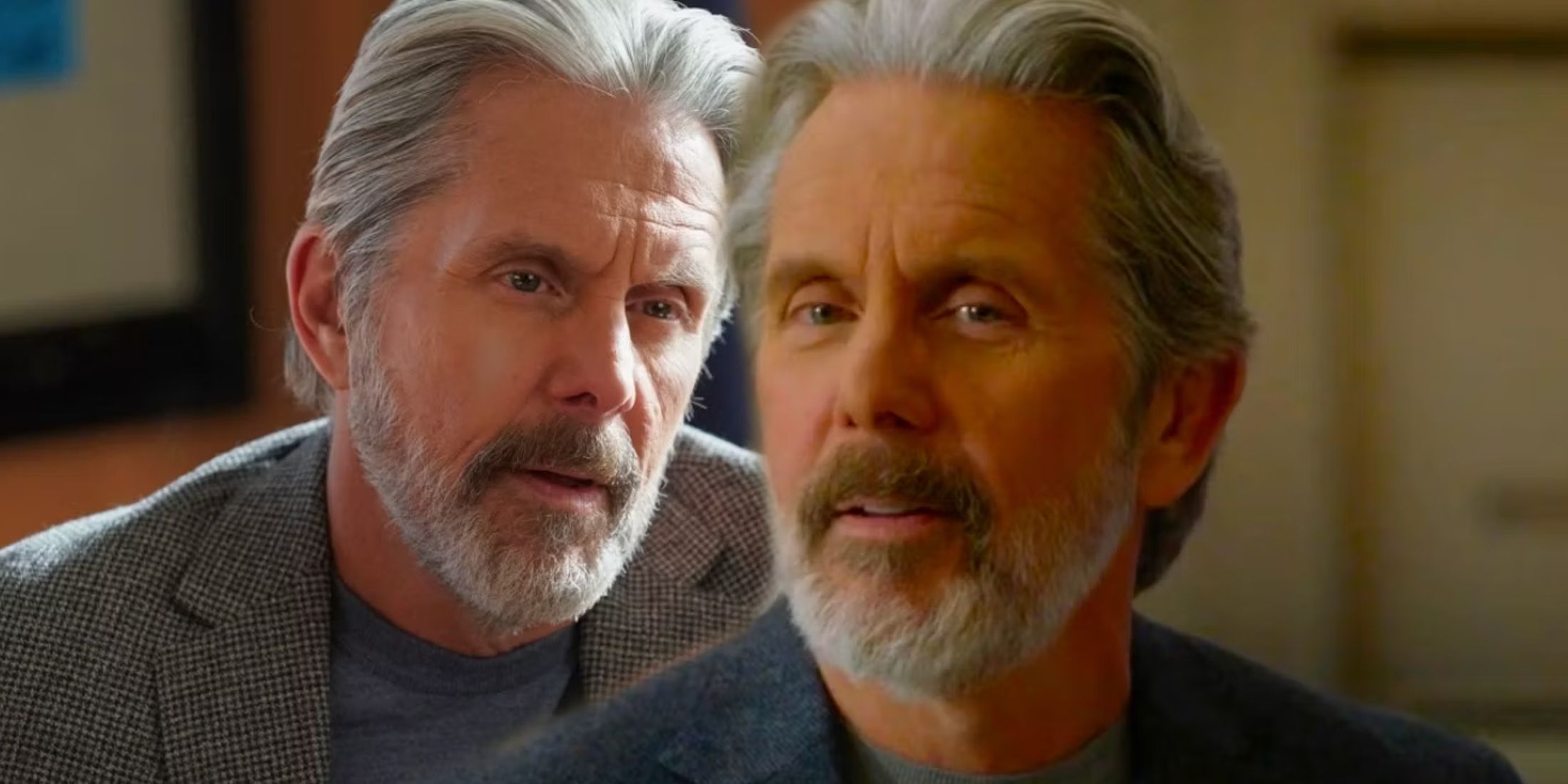 Gary Cole as Alden Parker looking worried next to Alden Parker looking confident in NCIS