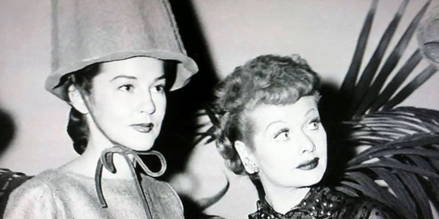 Georgia Holt walking and Lucille Ball looking surprisedd during an episode of I Love Lucy.