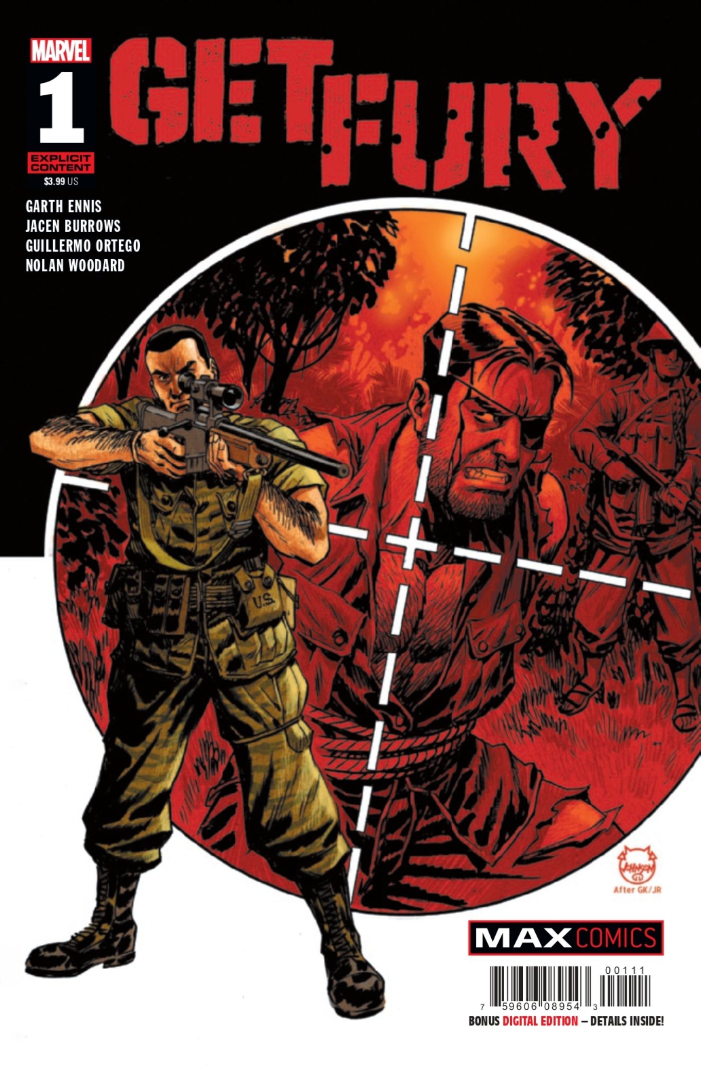 Obtenha a capa em quadrinhos do Fury # 1 apresentando o Justiceiro com Nick Fury em sua mira.