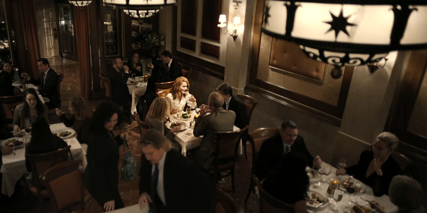 Sarah Paulson as Dr. Staple in an Italian restaurant in Glass
