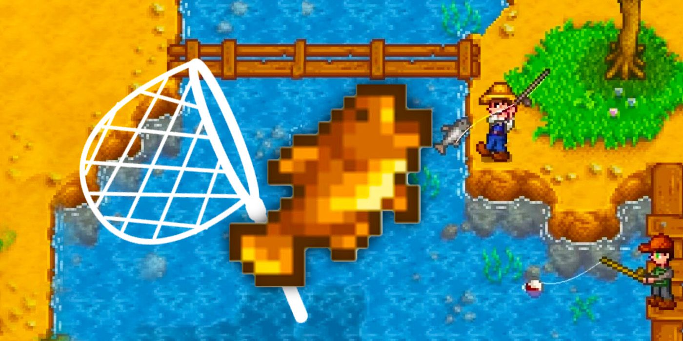 A player fishing in the background with the new Goby Fish from Stardew Valley superimposed