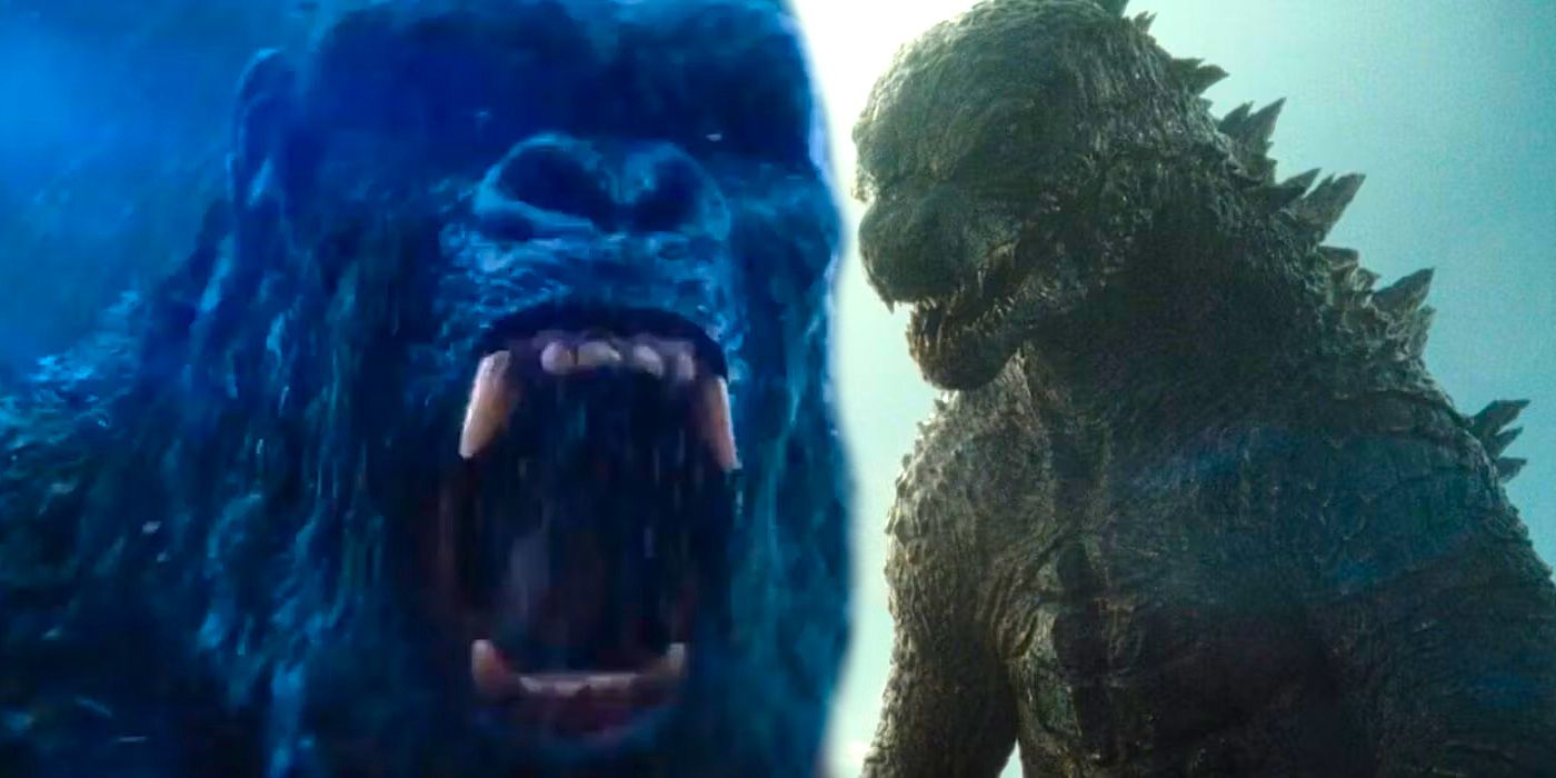 Kong roaring and Godzilla looking down at a nuclear bomb in Monarch Legacy of Monsters