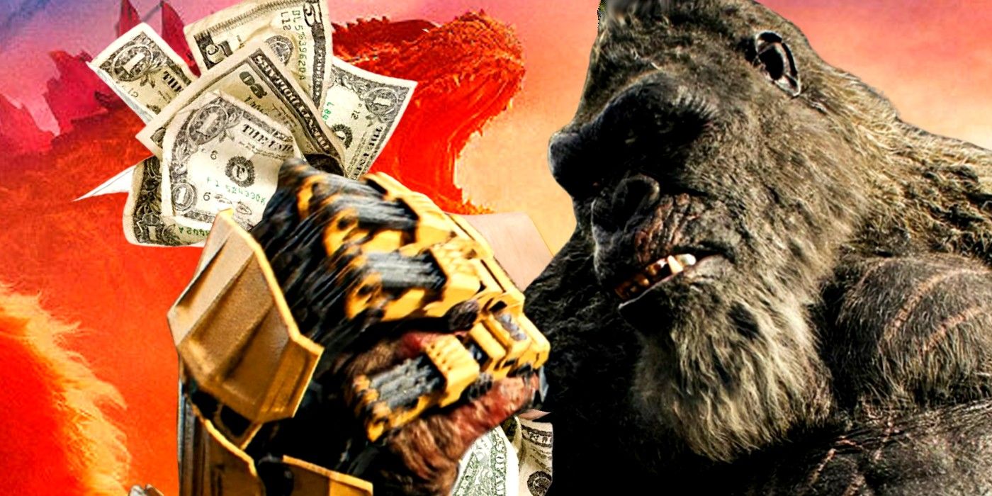 King kong holds a fistful of dollars celebrating Godzilla x Kong's Box Office Success