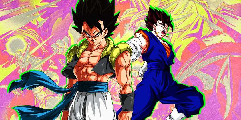Gogia and Vegito in a stylized collage.