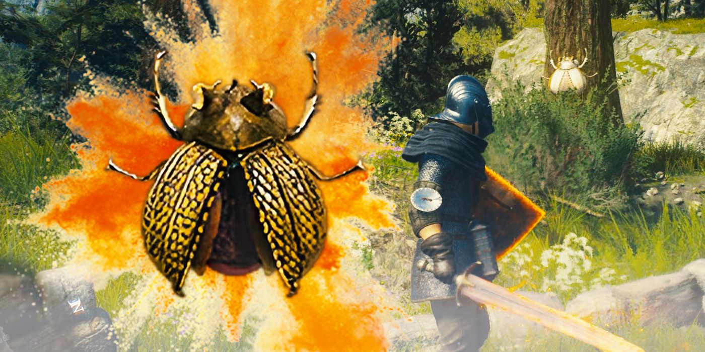 Player finding a Golden Trove Beetle on a tree in Dragon's Dogma 2.