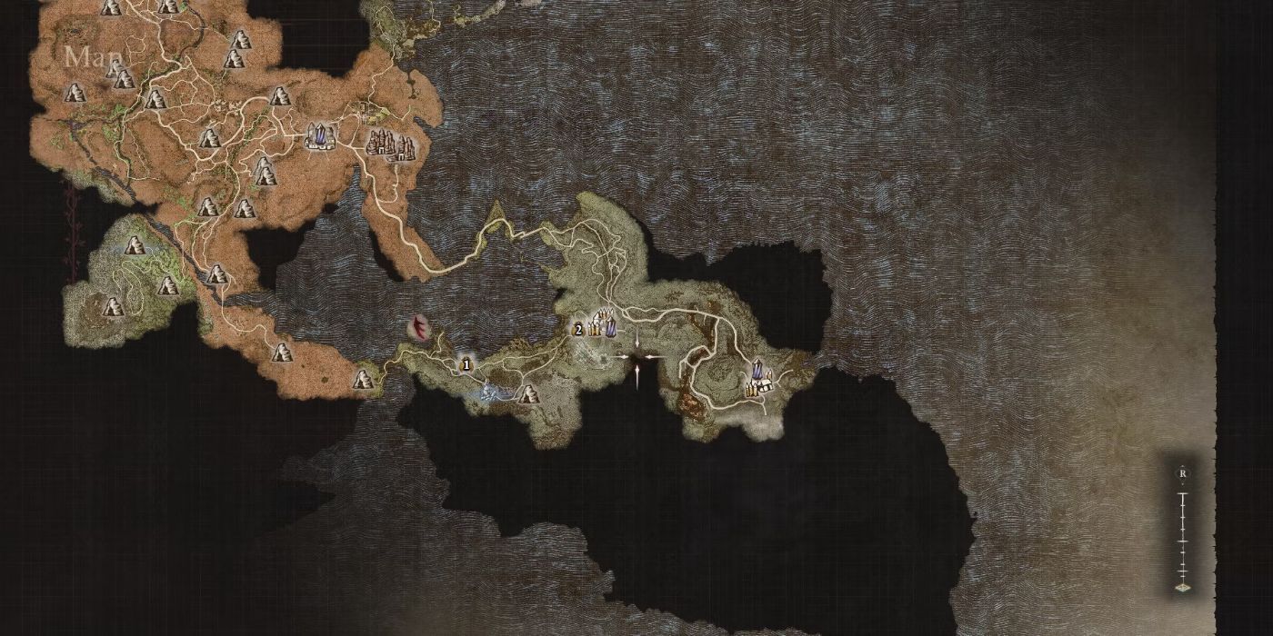 Todas as localizações do Golden Trove Beetle na Ilha Vulcânica de Agamen em Dragon's Dogma 2.