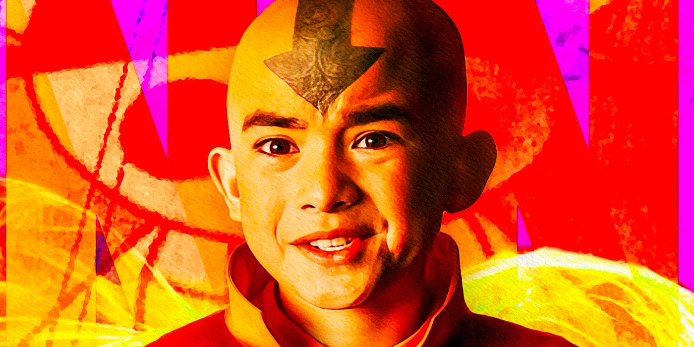 Gordon Cormier from Avatar: The Last Airbender is making a funny expression at the audeince against a red background 