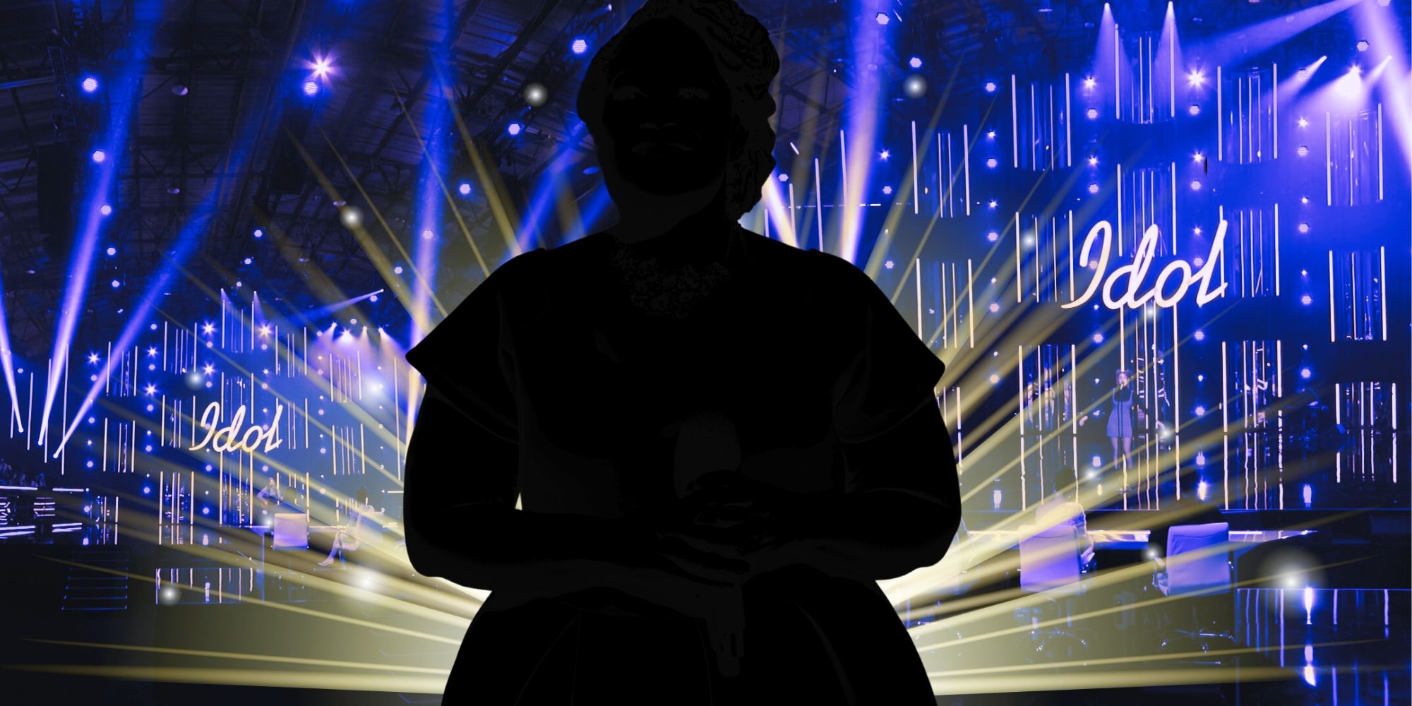 Silhouette of Mandisa, in front of American Idol stage