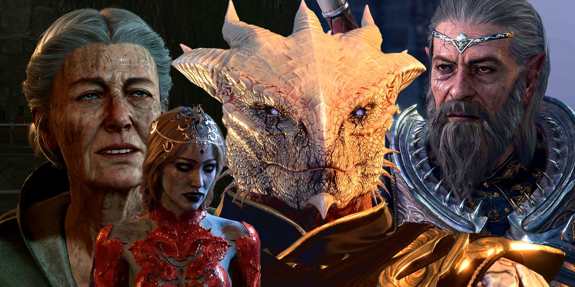 Auntie Ethel, Orin the Red, the Dark Urge, and Ketheric Thorm in Baldur's Gate 3.
