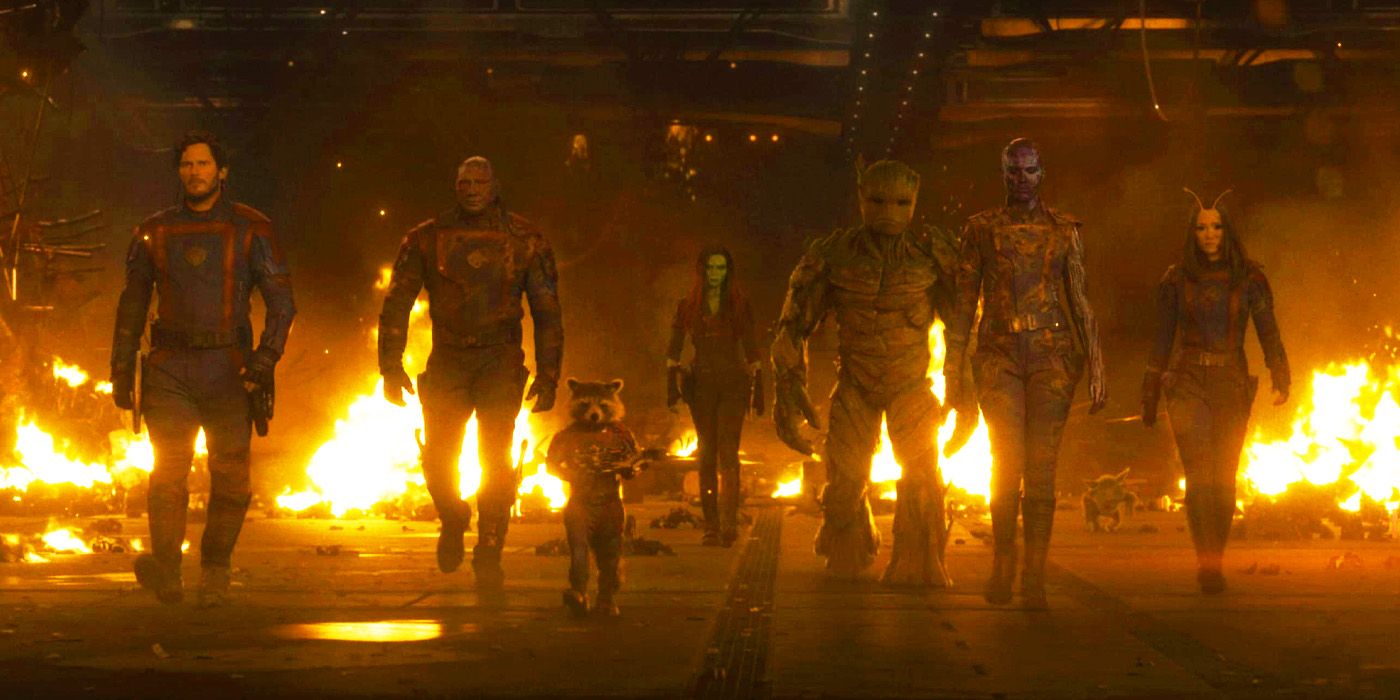 Guardians of the Galaxy walking together in Guardians of the Galaxy Vol. 3