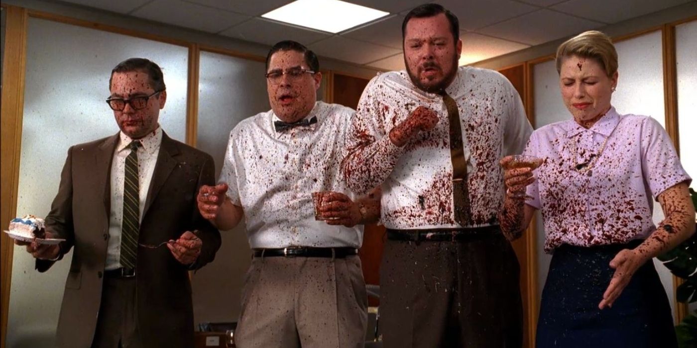 Harry and Paul covered in blood in Mad Men season 3 episode Guy Walks Into An Advertising Agency