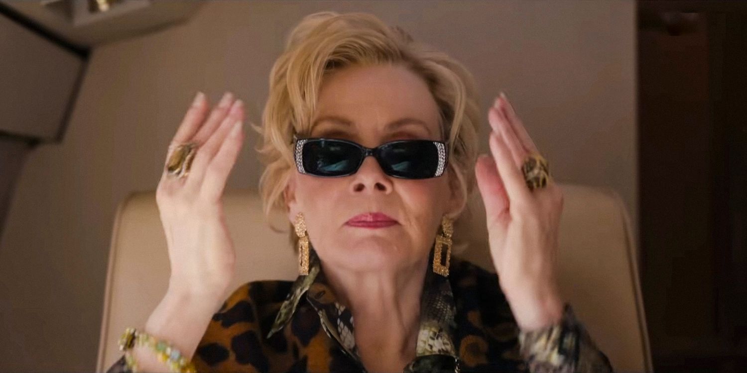 Jean Smart as Deborah Vance wearing sunglasses on a private jet in Hacks season 3 trailer
