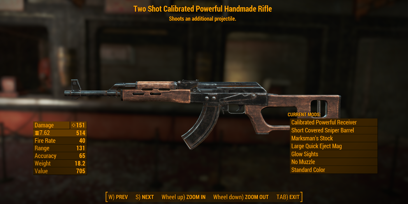 Rifle feito à mão modificado em Fallout 76.