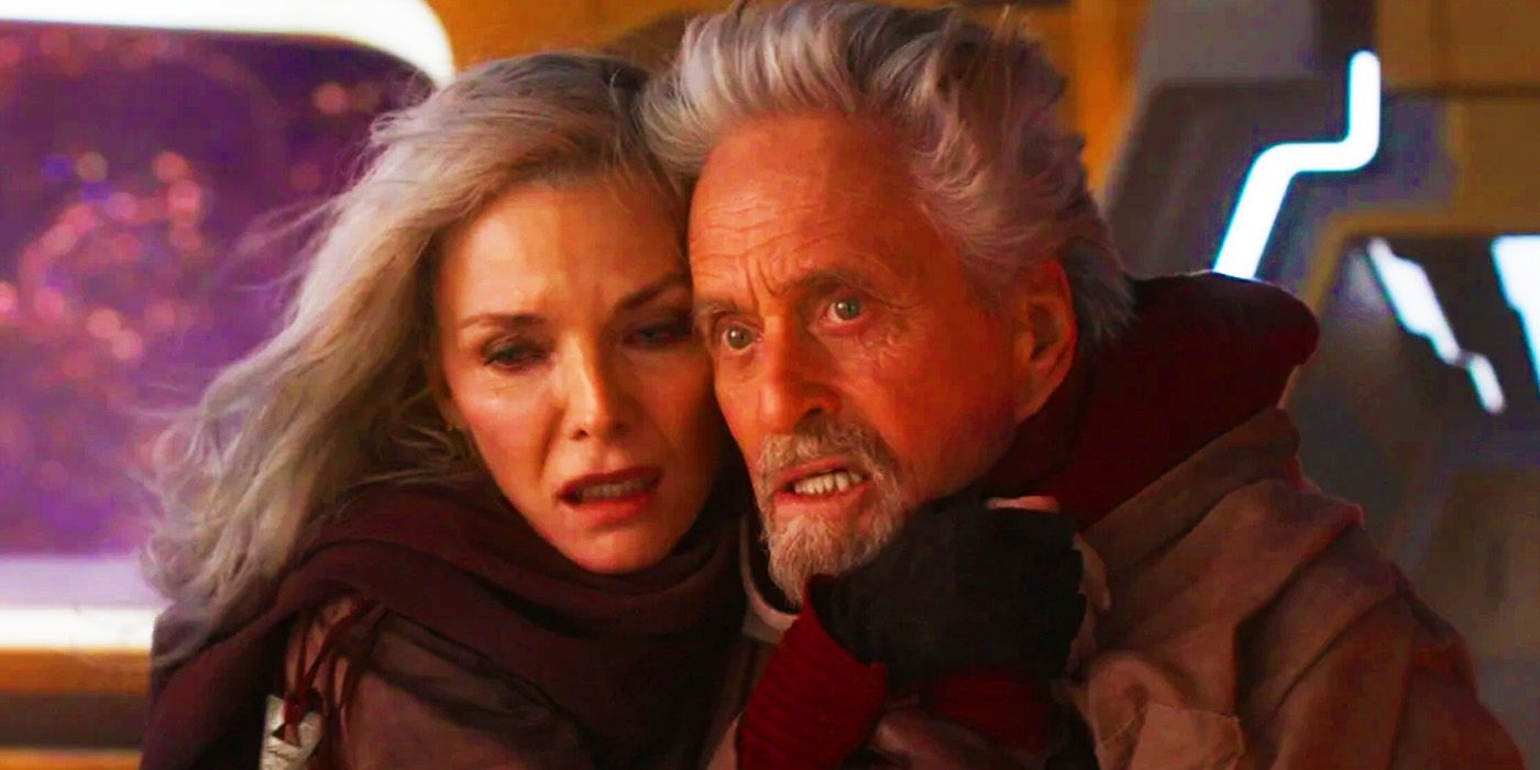 Hank Pym hugging Janet Van Dyne in Ant-Man and the Wasp Quantumania