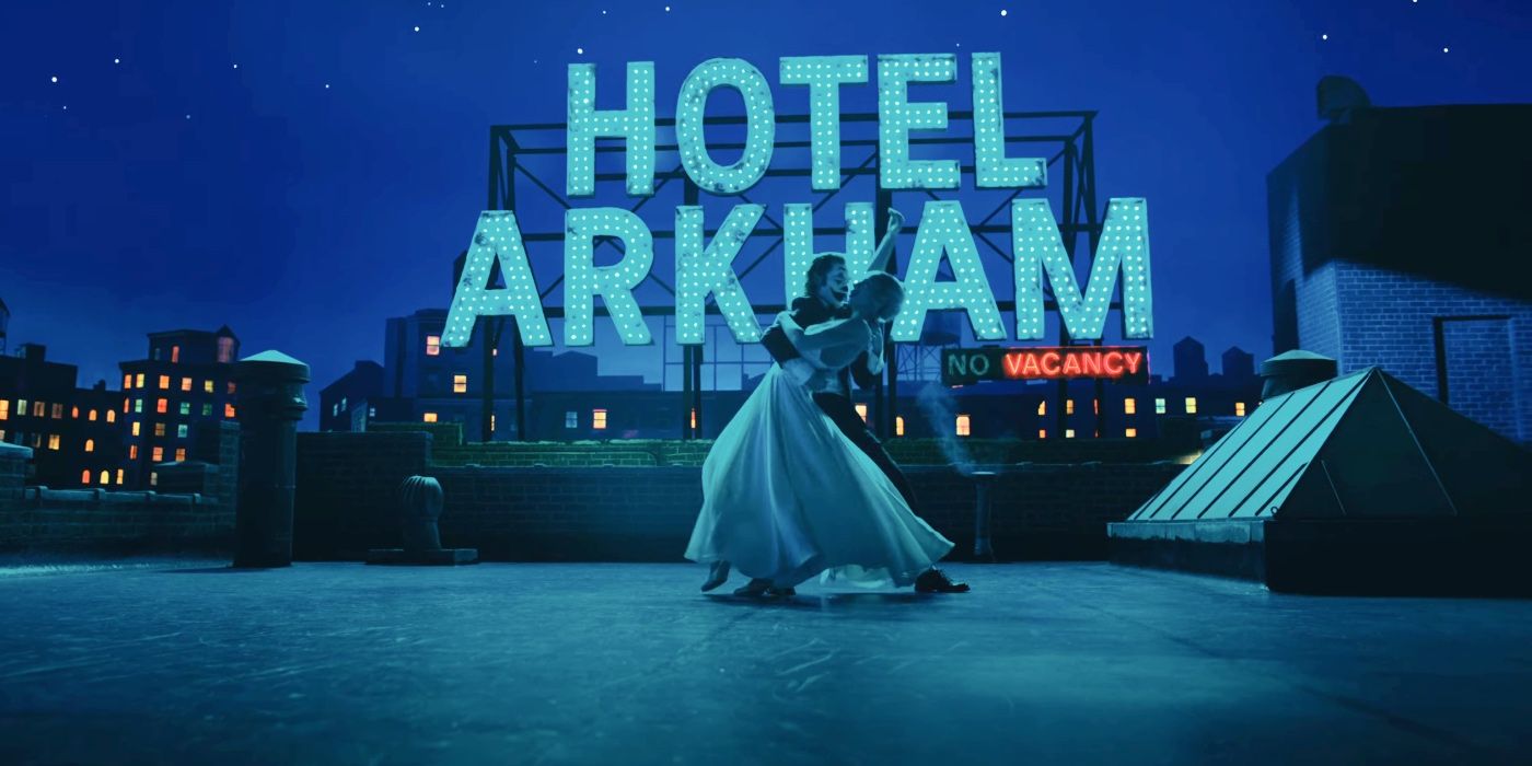 Harley and Joker Dancing In Front Of Hotel Arkham Sign