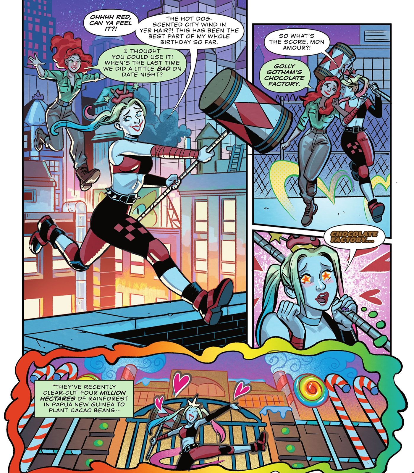 Harley Quinn #38 Page 11 - Harley imagines a chocolate factory of pure imagination