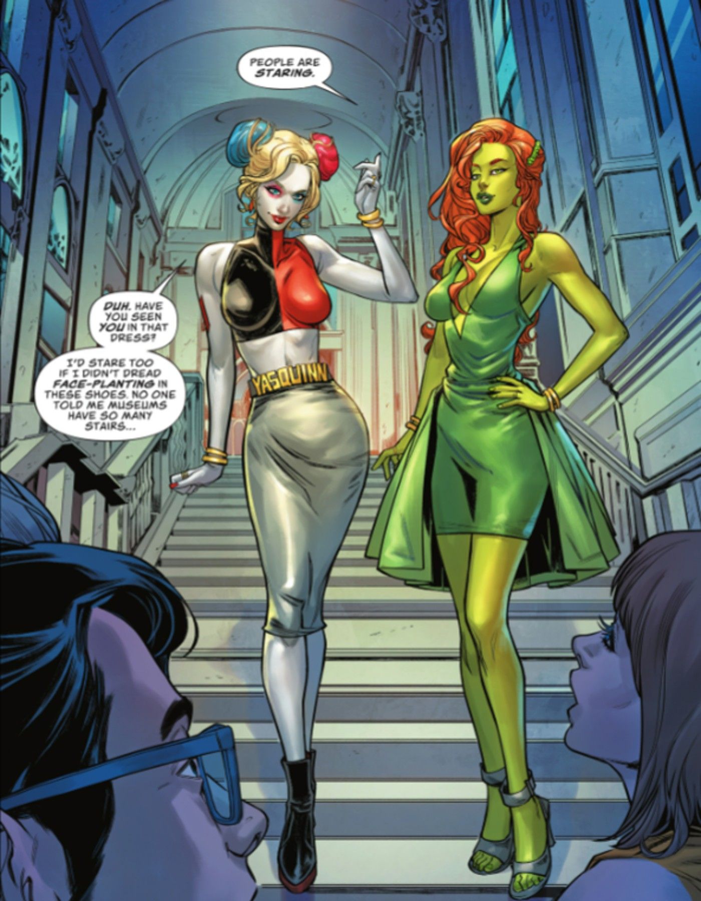 Harley Quinn com roupa de Yasquinn em Harley Quinn #10 ao lado de Poison Ivy