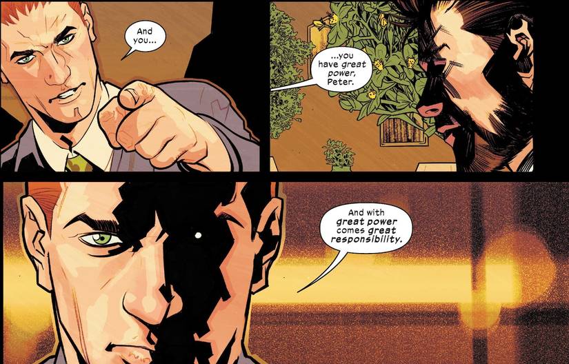 Harry drops the great power and great responsibility line on Peter