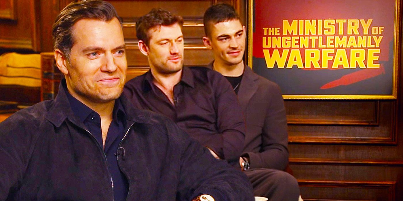 Edited image of Henry Cavill, Alex Pettyfer & Hero Fiennes Tiffin during The Ministry of Ungentlemanly Warfare interview