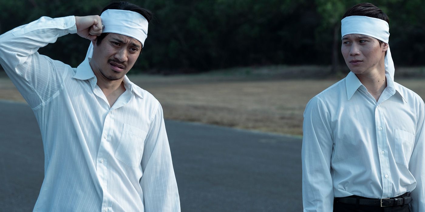 Hoa Xuande as the Captain looking worried at Fred Nguyen Khan&rsquo;s Bon in The Sympathizer