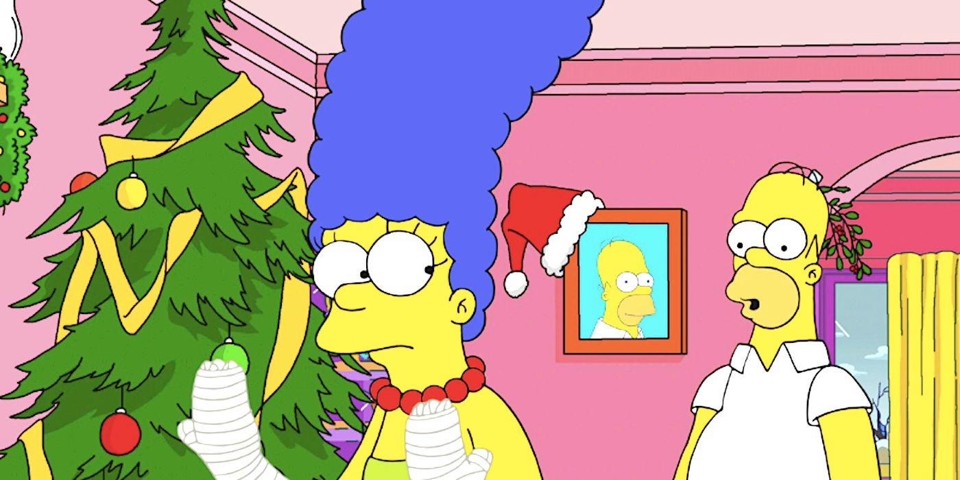 Homer olha para Marge com as mãos enfaixadas em Os Simpsons