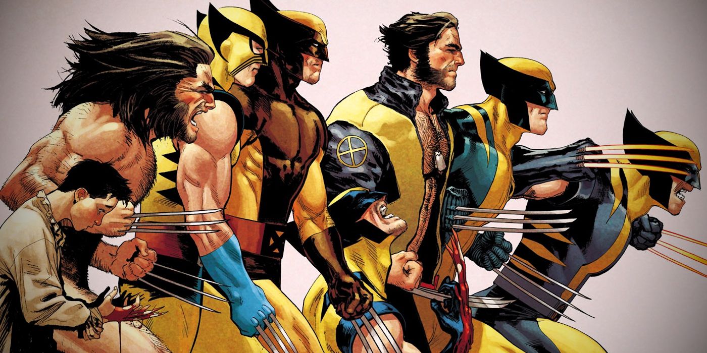Marvel Comics Art showing how Wolverine's official costumes evolved through history