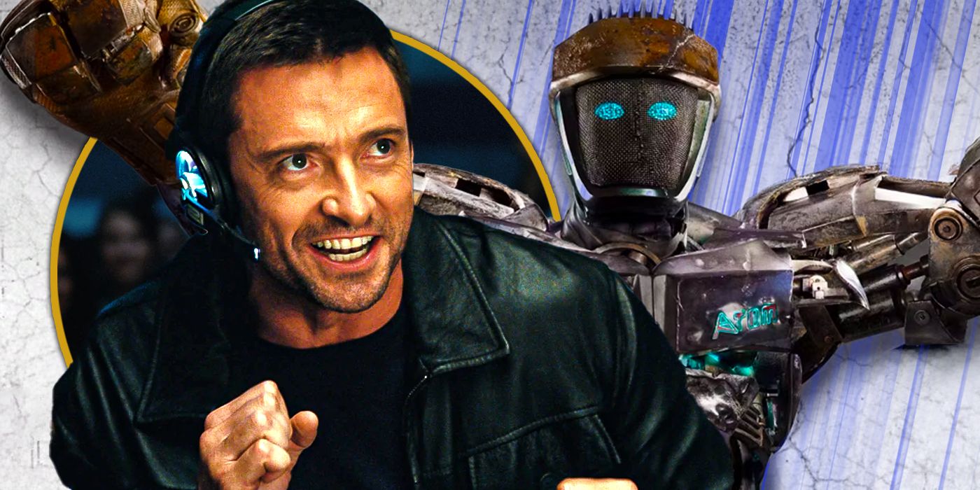 Hugh Jackman as Charlie looking excitedly at Atom in Real Steel Exclusive header