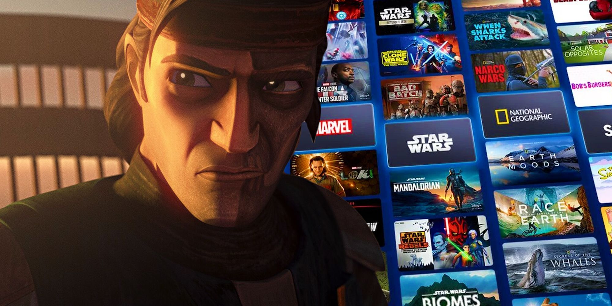 Hunter looking angry in Star Wars: The Bad Batch next to an image of the Disney+ home page