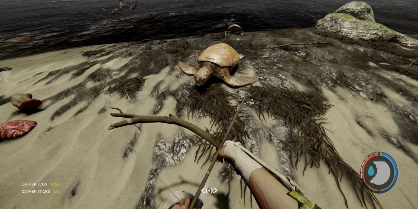 Player hunting Turtles in The Forest.