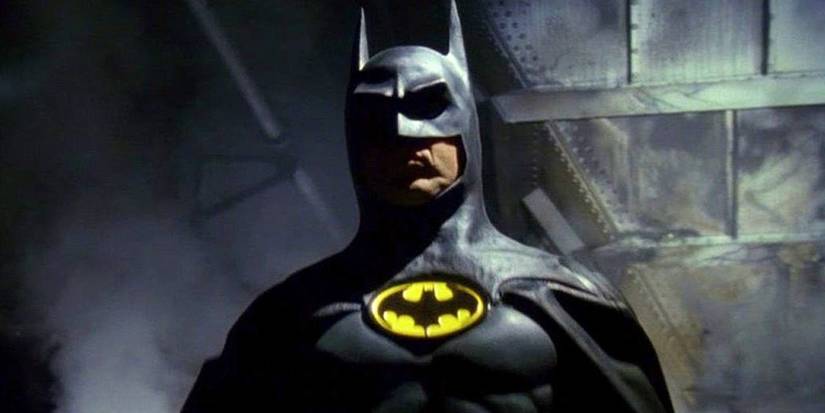 Batman 1989, Michael Keaton as Batman emerging from shadows on a rooftop