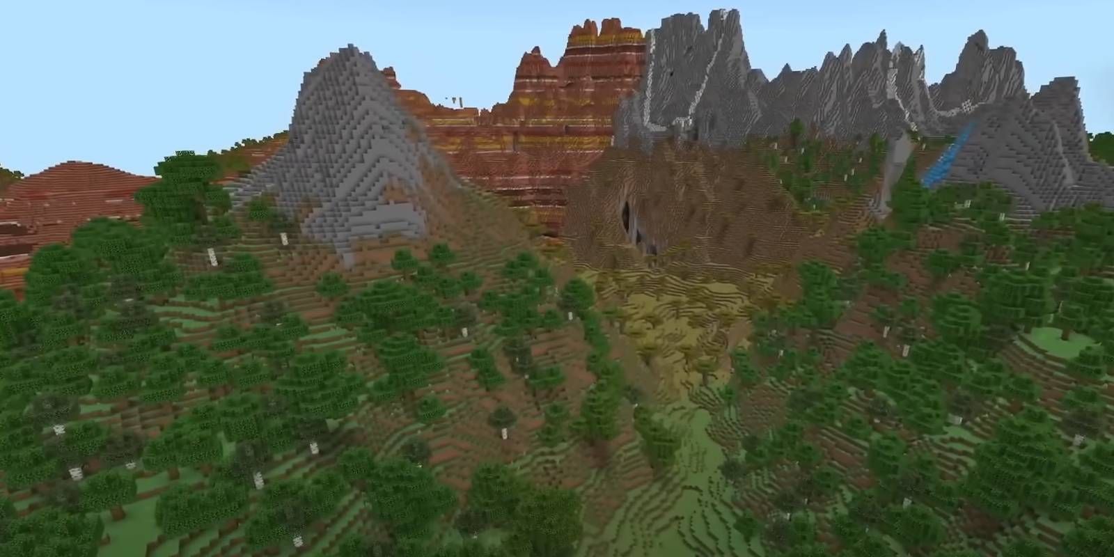 Diversos biomas do Minecraft na semente mundial do Valley of Adventure