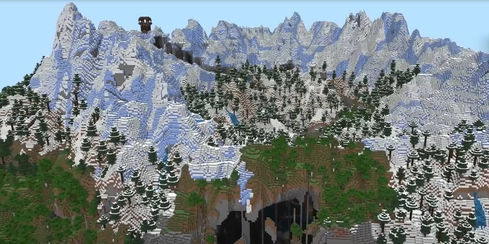 Ice Mountains and Hidden cave system in Winter Mountains Survival world seed