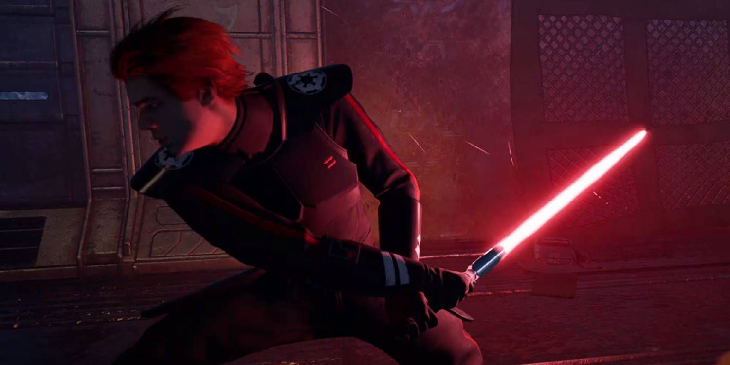 Star Wars Jedi: Fallen Order Cal with red lightsaber and Inquisitor Outfit